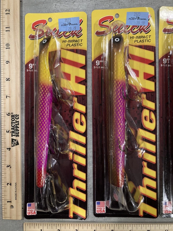 Lot of 6 Suick Thriller Hi Impact Muskie Lures - New  - 9 Inch - 3 Diff Colors - Image 2 of 4