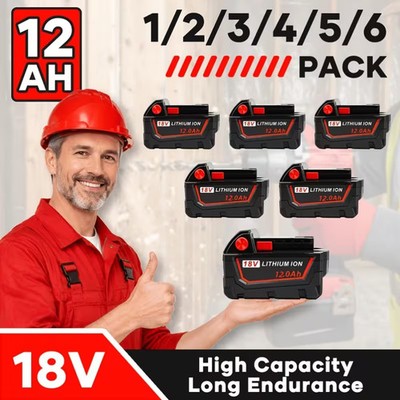 High Capacity 12Ah 18V Replacement Lithium Battery for Milwaukee M18 48-11-1865
