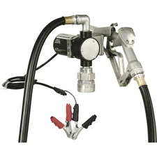 Roughneck 12V Diesel Fuel Transfer Pump, 8 GPM, Manual Nozzle, Hose