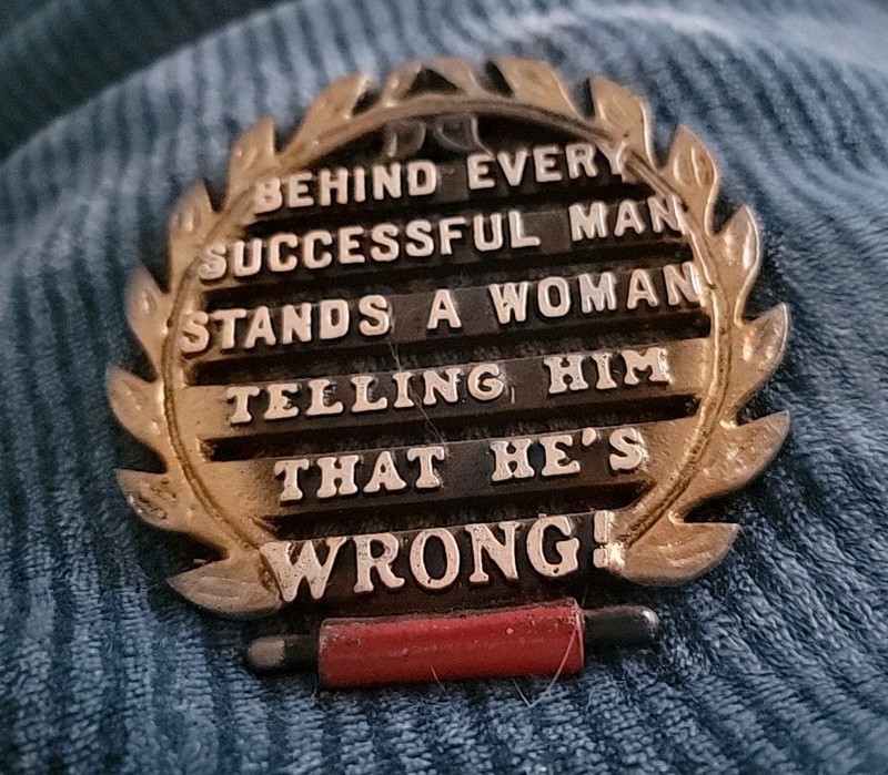 Vtg Cast Metal Trivet Successful Man Stands A Woman Telling Him Hes Wrong