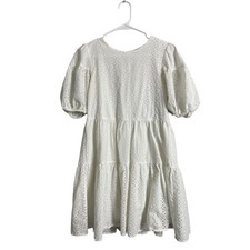 GB Eyelet Lace Swing Sundress Small White Puff Sleeve Boho Cotton Cottagecore