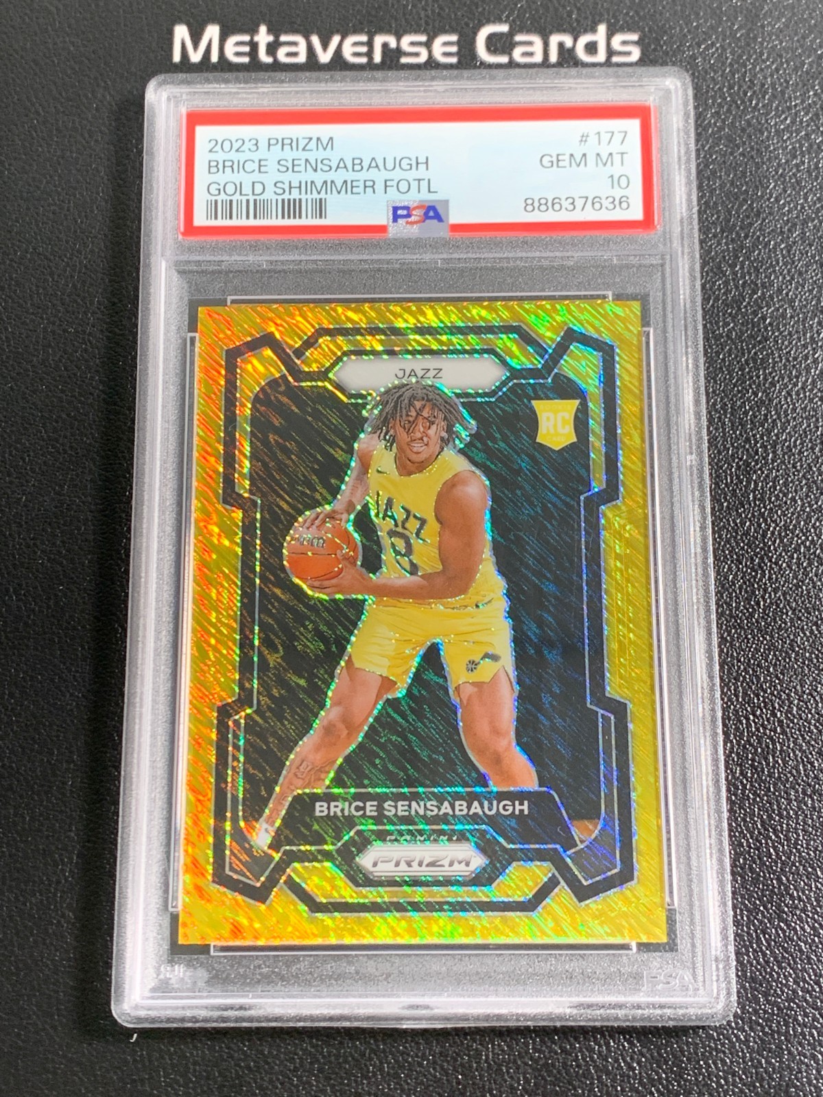 2023-24 Panini Prizm Brice Sensabaugh 02/10 RC Rookie Gold Shimmer FOTL PSA 10