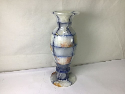RR13 Vintage 1 Blue Tukci Patchwork Onyx Vase Made of Nature Stone With Box