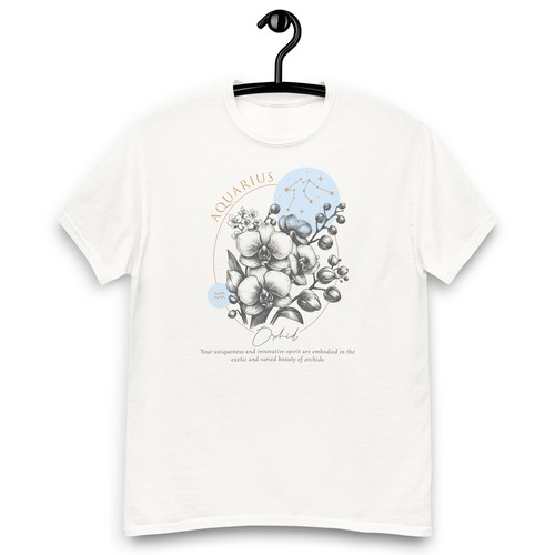 Aquarius Zodiac Birth Flowers Cotton T-shirt Horoscope Birthday Lucky Flower - Picture 2 of 4