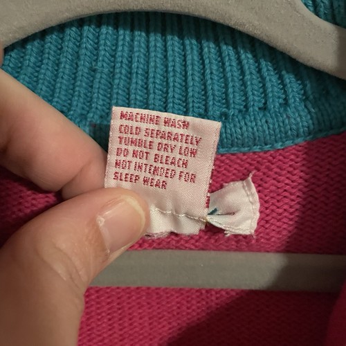 Vintage 90s Gymboree Girl Lg Pink Teal Knit Sweater Cardigan Zip Up Pockets - Picture 6 of 6