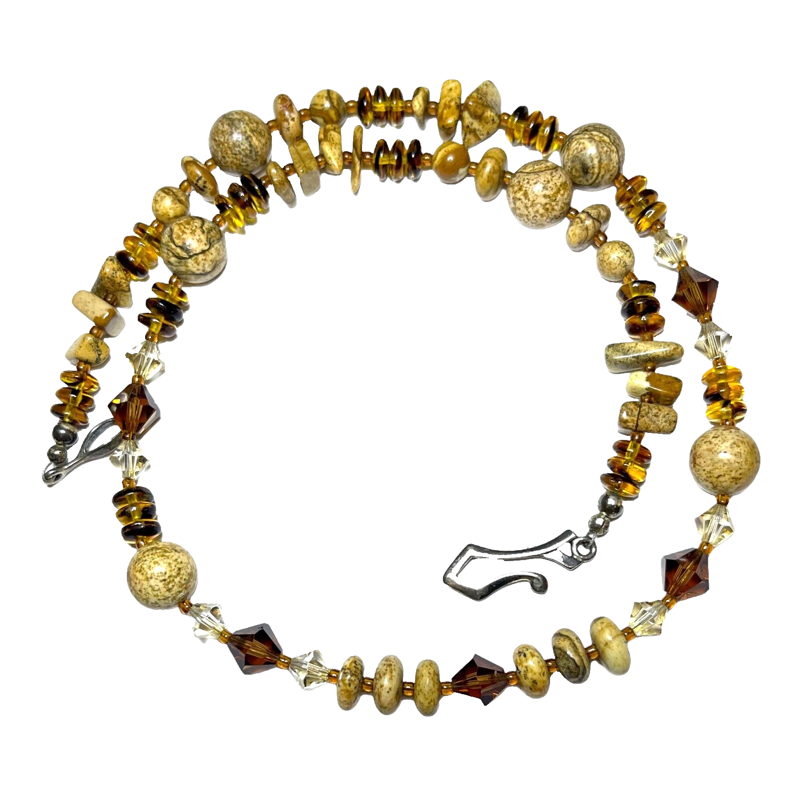 Lovely Vintage Artisan Made Sterling Silver Sandstone Beaded Southwest Necklace