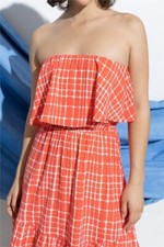 Red and White Strapless Sundress Size Medium Ruffled Details