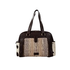 Myra Bag Canvas & Leather Weekender Bag - Western Ethnic Neutral Print Nwt