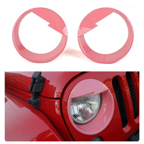 2Pcs Pink Accessories Headlight Cover Trim Fit Jeep Wrangler 0718 JK