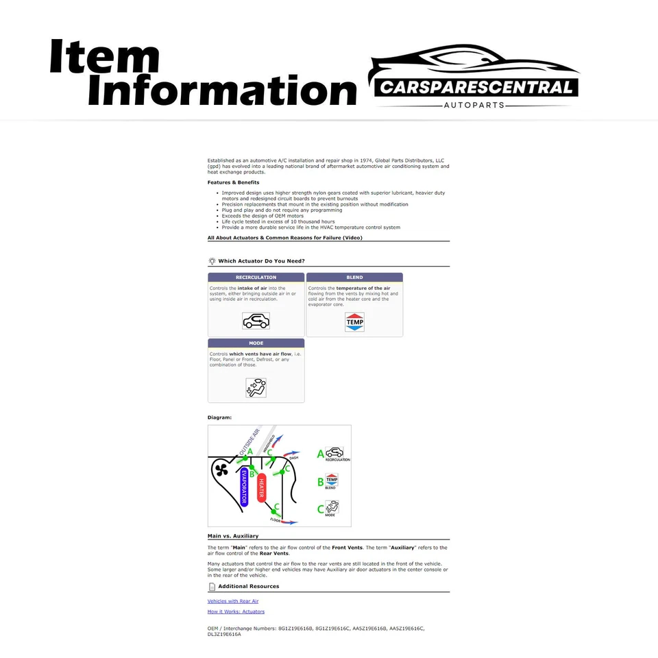 Привод дверной смеситель обогревателя ОВКВ для 2008-2009 Mercury Sable 3,5 л - Изображение 3 из 3