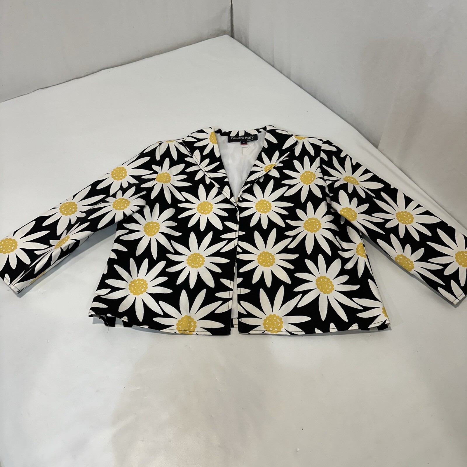 Giacca margherite floreale dipinta pony unica USA taglia grande blazer vintage preppy