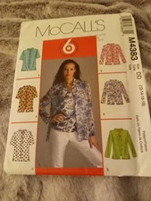 McCall's Pattern 4383 Misses Shirts/Tops Petite Size 12-18 Uncut 