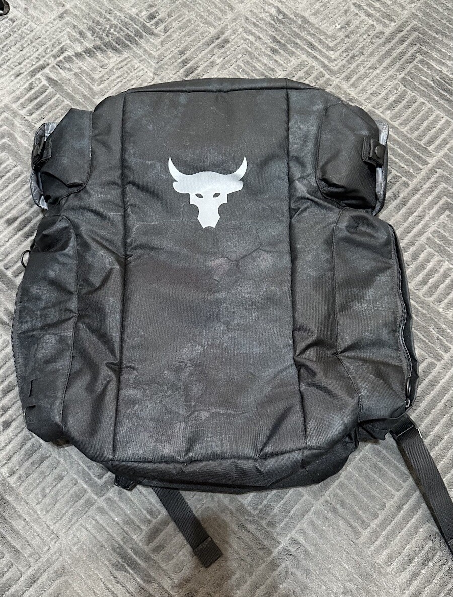 Under Armour Project Rock PRJCT-3 Duffle Bag Backpack Black Blue Under Armour Project Rock PRJCT-3 Duffle Bag Backpack Black Blue