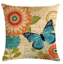 Handcrafted ~ European ~ Retro ~ Butterfly & Floral ~ 17.7" Pillow Cover ~ (1)