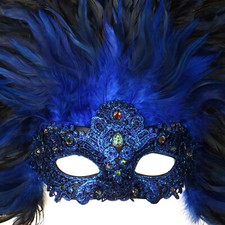 Blue Venetian Carnival Feather Mask for Top Party Masquerade