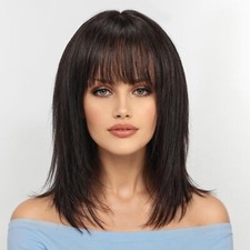12 Inch Wigs Human Hair for Women Remy Human Hair Wig with Bangs None Lace