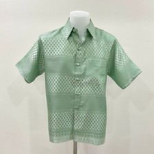 Men's Traditional Thai Silk         Mandarin Collar Shirt Short Sleeve Size L 00g