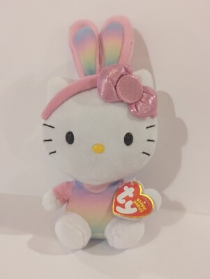 Ty Beanie Baby Hello Kitty Plush Easter Rainbow Bunny Ears Stuffed Animal Toy