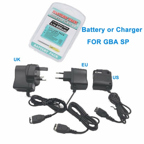 Battery Or AC WALL Charger (US/UK/EU) for Nintendo Game Boy Advance SP Systems - Picture 1 of 28