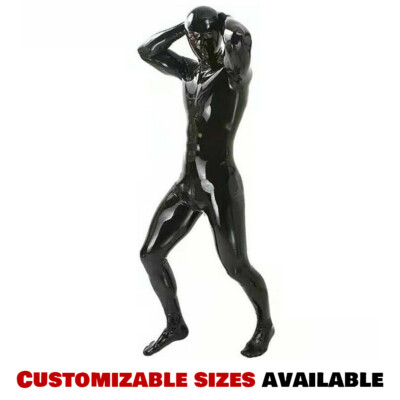 Men's Wetlook Latex Amine Bodysuit Catsuit Jumpsuit Clubwear w/ Glove Sock Hood