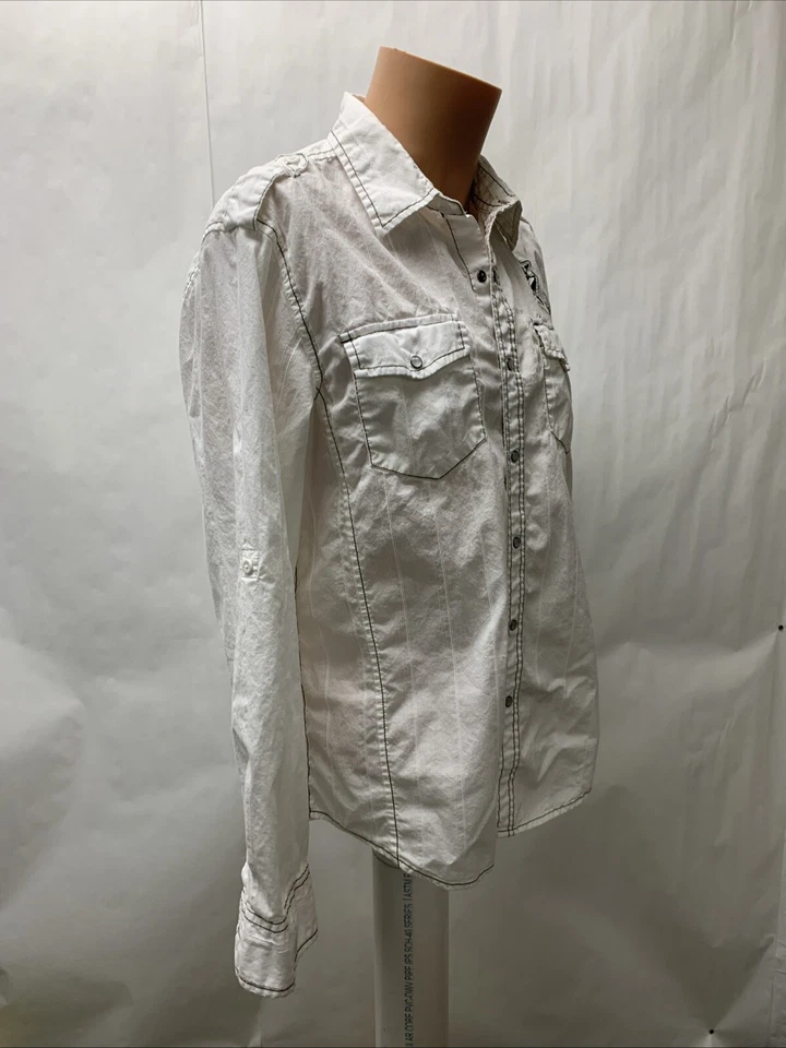 Helix mens large Embroidered Pearl Snap Shirt Western Roll Tab Long Sleeve - Image 3 of 4