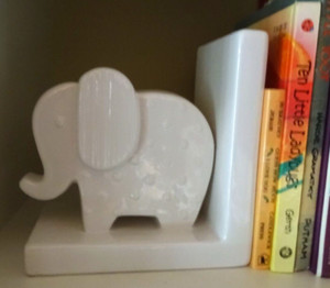 ONE Elephant Book End,  Porcelain,  All White, Perfect for the Child's Room