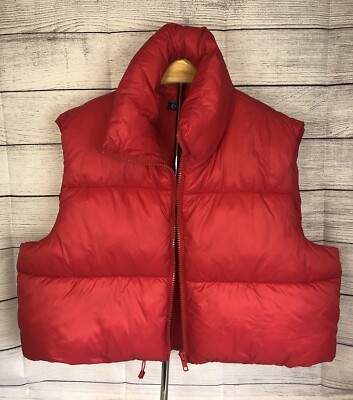 Fuinloth Wmn Padded Vest High Stand Collar Lightweight Zip Crop Puffer Gilet XXL