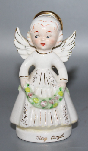 Vintage PAC MAY ANGEL with Flowers Figurine Japan 4" Tall Crazing