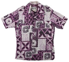 VTG 60s LIBERTY HOUSE SA-NE USA Men's M Purple Barkcloth Hawaiian Pattern Shirt