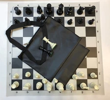 WEIGHTED Chess Set Combo - Bag w/ Loop, BLACK Board, Chess Pieces -Extra Queens
