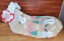 Fuzzy Babba Women's Sherpa Lined Slipper Socks Grips Size 9-11 NWT Snowman Cozy
