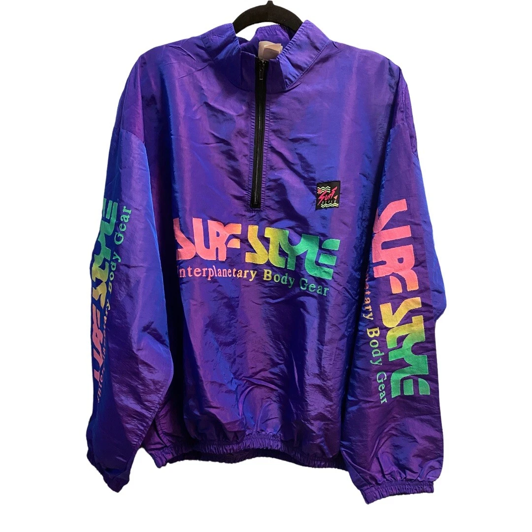 Vintage 80s Surf Style Windbreaker Jacket w Zipper One Size