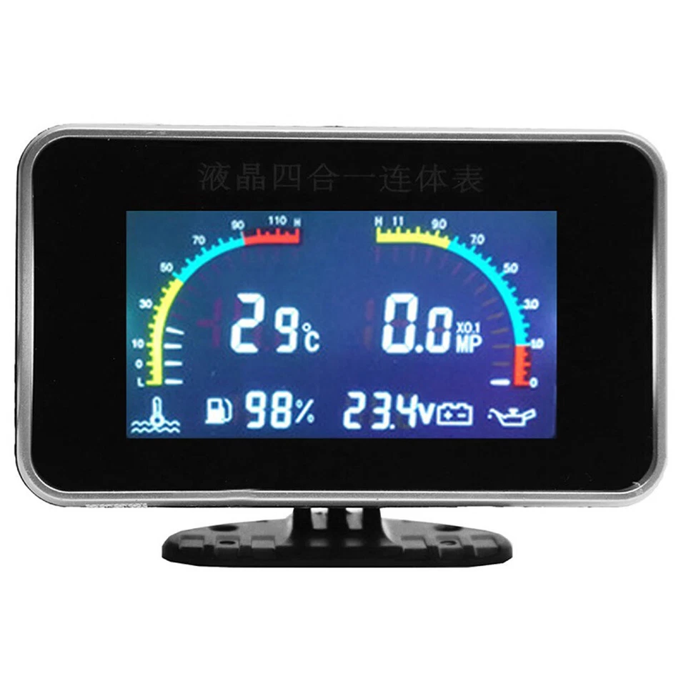 Medidor digital LCD para automóvil 4 en 1 medidor de temperatura/presión de aceite/combustible/voltaje Foto 3 de 4