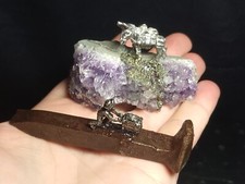 Fantasy Pewter Miners Scene on Amethyst and Rail Spike, Locally Made in USA