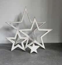 4 White STAR Ornament Rustic Scandi Nordic Autumn Wood Home Decor Accessories
