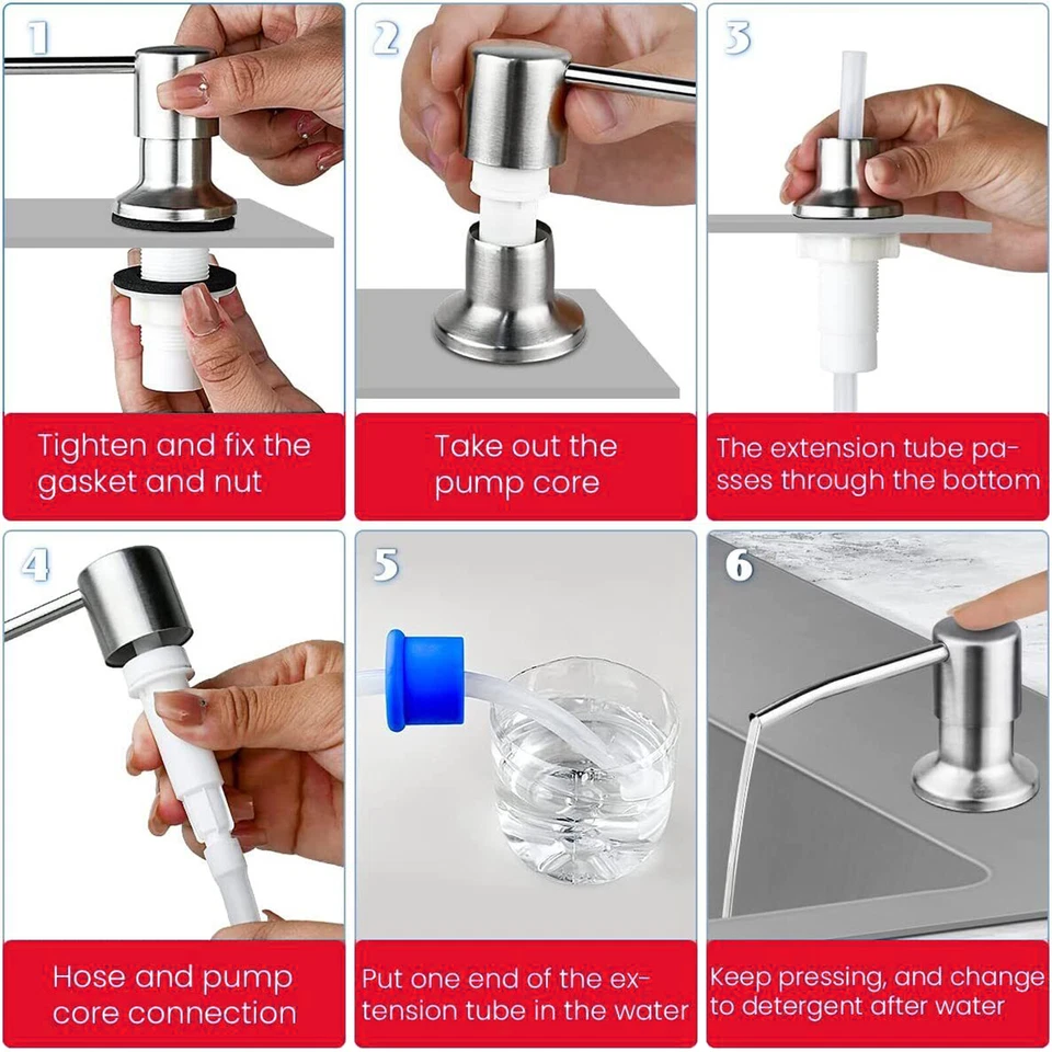 360° Sink Soap Dispenser Stainless Steel Kitchen Hands Liquid Pump Bottle Tube - Image 2 of 4