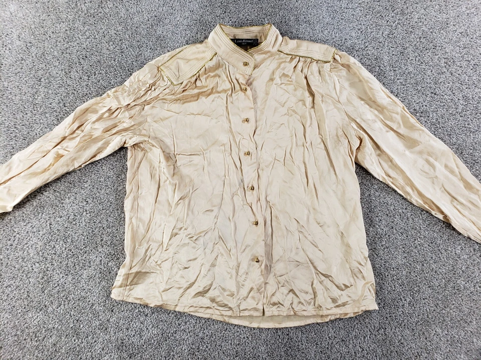 Blusa de seda con botones Louis Feraud para mujer talla 14 ribete metálico dorado Foto 2 de 4