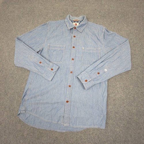 Quiksilver Shirt Mens SMALL Blue Chambray Long Sleeve Button Up collared Size S - Picture 4 of 9