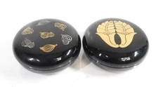Vintage Japanese Black Incense Containers set of 2 Gold & Silver c1970s