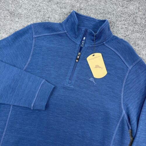 Tommy Bahama Sweater Men’s S Tobago Bay Dockside Blue 1/4 Zip Pullover Logo NEW
