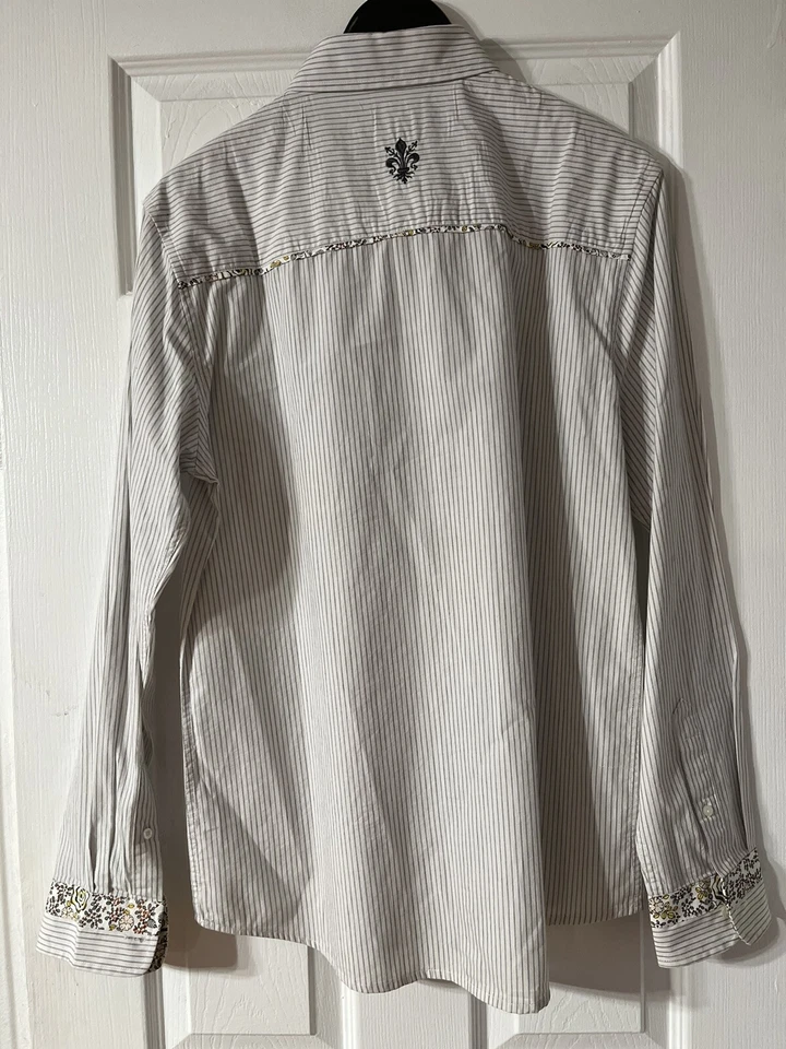 Camisa de vestir Da Vinci mediana a rayas para hombre con botones negro/blanco vaquero Foto 4 de 4