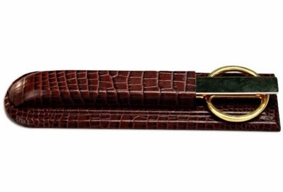 Dacasso A2027 Brown Crocodile Embossed Leather Library Set Scissors Opener