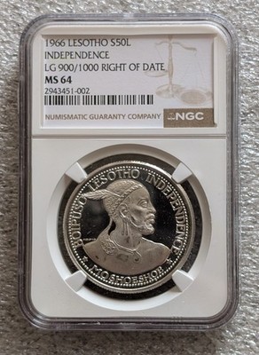 コレクション 1966 Lesotho 50 Licente silver coin ⭐Top Pop⭐ 1966 Lesotho ~ Silver 50 Licente ~ NGC MS64 S50L
