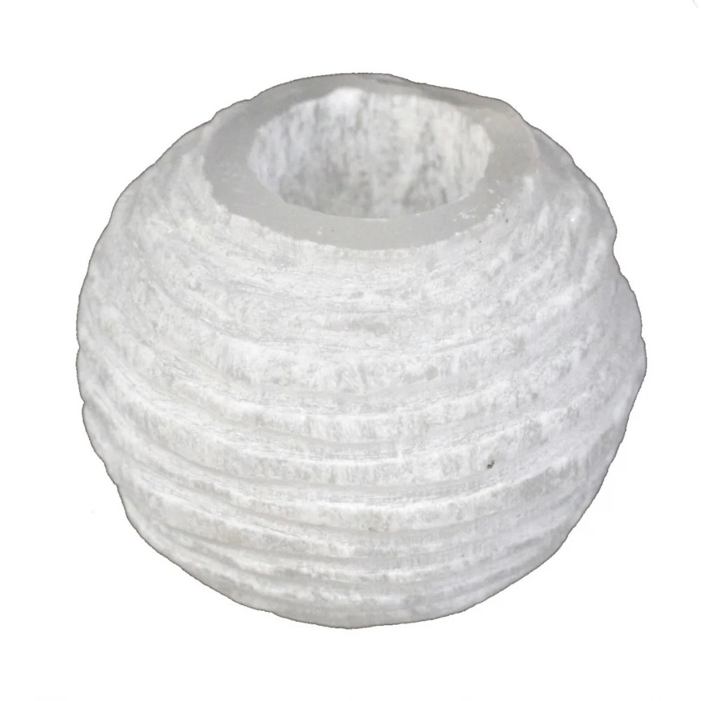 Selenite Snowball Tealight Candle Holder 9cm – Calm & Cleanse