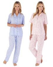 Slenderella Woven Button Pyjamas Blossom Short Sleeve Tailored Pyjama Set PJs