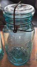 Vintage Aqua Blue Ball Ideal Mason Jar Wire Bail Glass Lid #4 Bottom wire bail