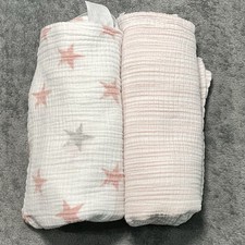 Aden  Anais Muslin Swaddle Blanket Lot 2 Pink Star Striped Cotton 36 X 42 Soft