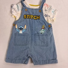 Disney Baby Stitch Overall Shorts with Matching Shirt 6/9M Embroidered