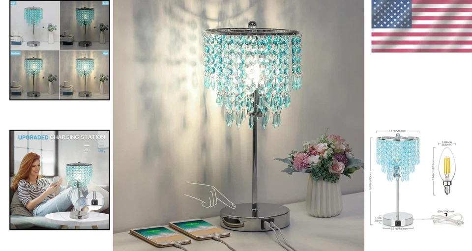 时尚水晶台灯带 USB 充电 — 第 2/4 张图片