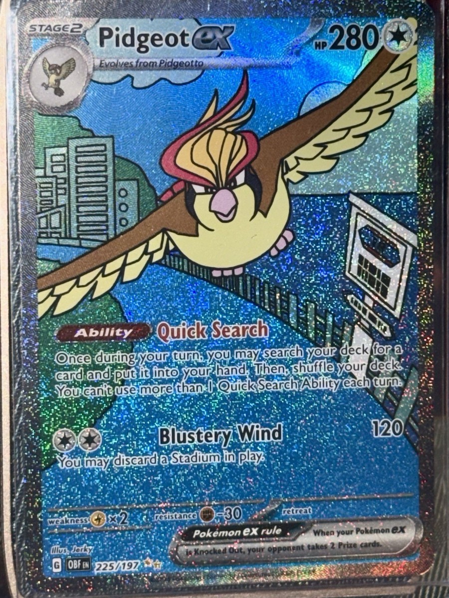225 197 pokemon card Pokémon TCG Pidgeot ex 225/197 SV03: Obsidian Flames Holo Full Art Rare  NM/M ART